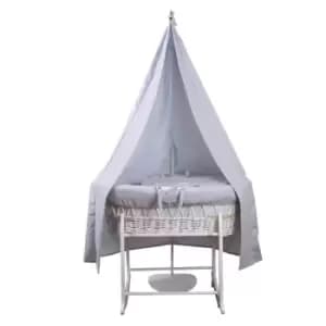 Clair de Lune 6 Piece Waffle Moses Basket Starter Set - Grey Waffle/White Wicker
