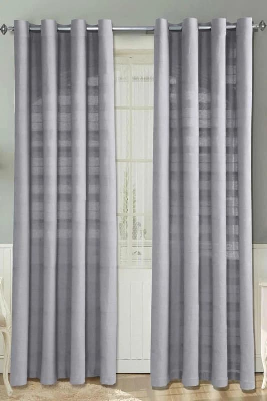 Homescapes Cotton Rajput Ribbed Silver Grey Curtain Pair, 66 X 72"