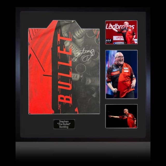 The Fan Cave Stephen Bunting Signed 2025 Shirt Elite Frame Red & Black unisex 820mm x 82