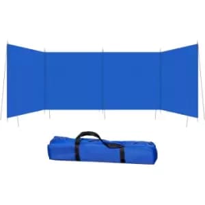 Camping Windbreak, Foldable Portable Wind Blocker w/ Carry Bag and Steel Poles, Beach Sun Screen Shelter Privacy Wall, 540cm x 150cm - Blue - Outsunny