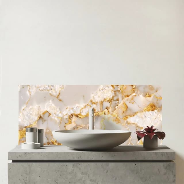 Warren Reed - Designer Gold & White Quartz Effect Glass Bathroom Splashback in Pink Pink Unisex