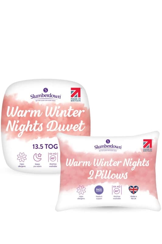 Slumberdown Warm Winter Nights 13.5 Tog Duvet, 2 Pillows in White Size: Super King White Unisex Super King