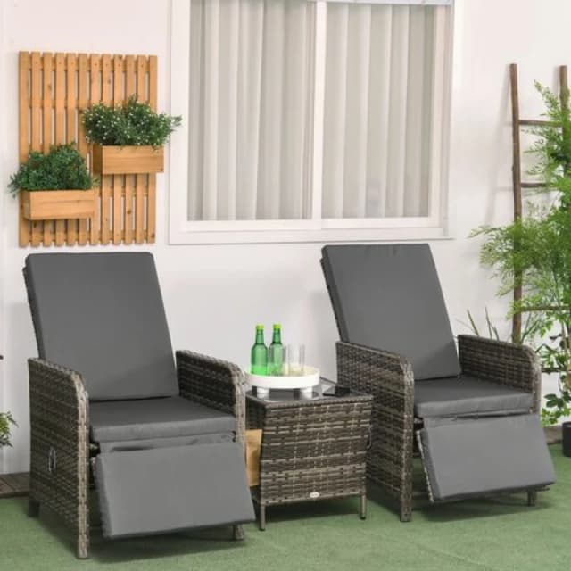 Outsunny 3 Pieces Rattan Bistro Set with Adjustable Backrest - Mix-Grey 863-143V70GG