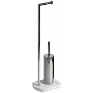 Octavia Freestanding Toilet Roll Holder & Brush Combo, White Marble, Chrome - White Marble