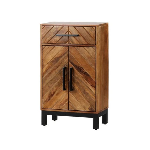 Jaipur Furniture Ltd Parquet Tall Slim Sideboard - Mango Wood/Iron - L30 x W54 x H90cm - PP Finish in Brown Brown Unisex