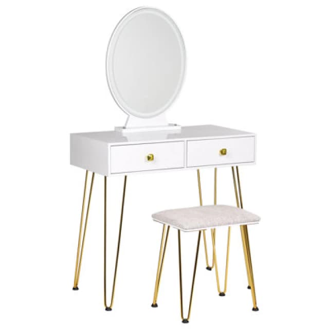 Beliani Dressing Table With Mirror And Stool Caen LED White