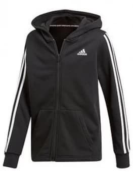 adidas Boys 3 Stripe Full Zip Hoodie - Black, Size 11-12 Years
