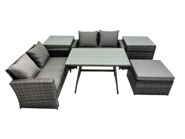 Fimous 5 Seater Outdoor Table Double Seat Sofa Big Stool 2 Side Table Set in Dark Grey Dark Grey Unisex