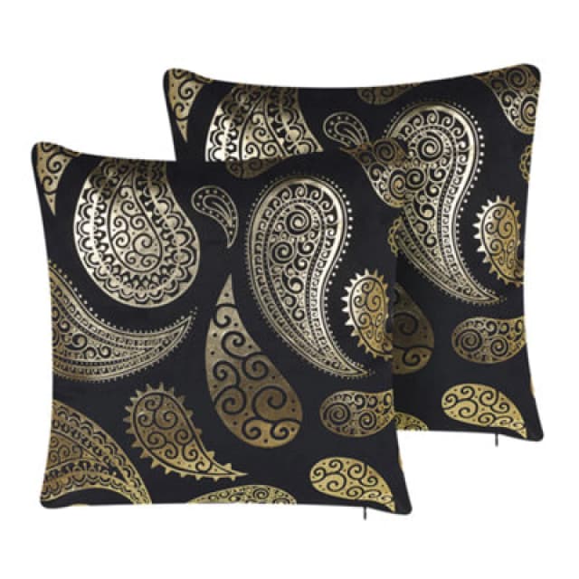 Beliani Set Of 2 Decorative Cushions Ursinia Velvet 45 X 45cm Gold Oriental Pattern