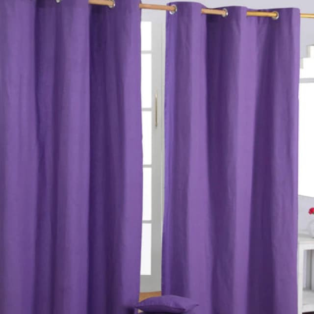 Homescapes Plain Purple Cotton Eyelet Curtains 117 X 137 Cm