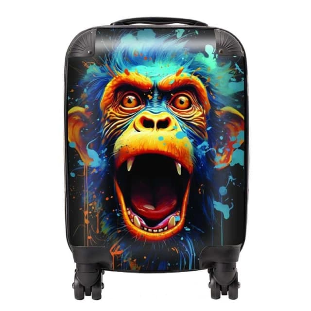 Warren Reed - Designer Crazy Monkey face Splashart Suitcase in Blue Size: Large Blue Unisex Large