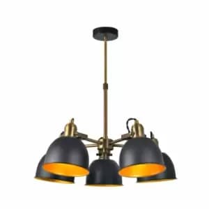 Nielsen Braies 5 Light Industrial Chandelier In A Matt Black And Antique Brass Finish