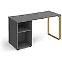 Rectangular Sleigh Frame Desk with support pedestal Onyx Grey Wood/Metal Sleigh Legs Brass Cairo 1400 x 600 x 730mm