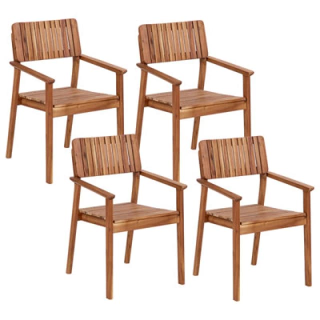 Beliani Set Of 4 Garden Chairs Agello Acacia Wood Brown
