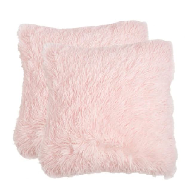 OHS OHS Pack of 2 Fluffy Fleece Zip Up Cushion Covers in Baby Pink Size: 55cm x 55cm Baby Pink 55cm x 55cm Unisex 5027434154289