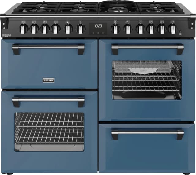 Stoves Richmond Deluxe 110DF 110cm wide Dual Fuel Range Cooker with Gas Hob - Twilight Blue - A Rated