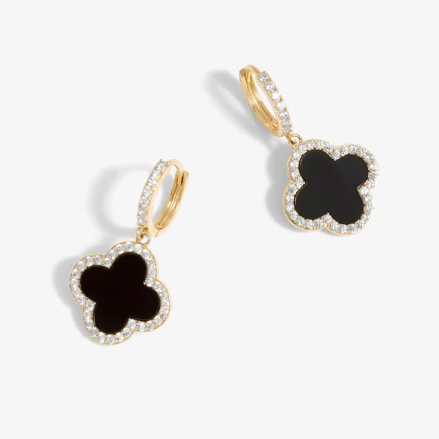 Jon Richard Gold Plated and Jet Clover Huggie Earrings Jewellery Sets One Size Gold 70971010000