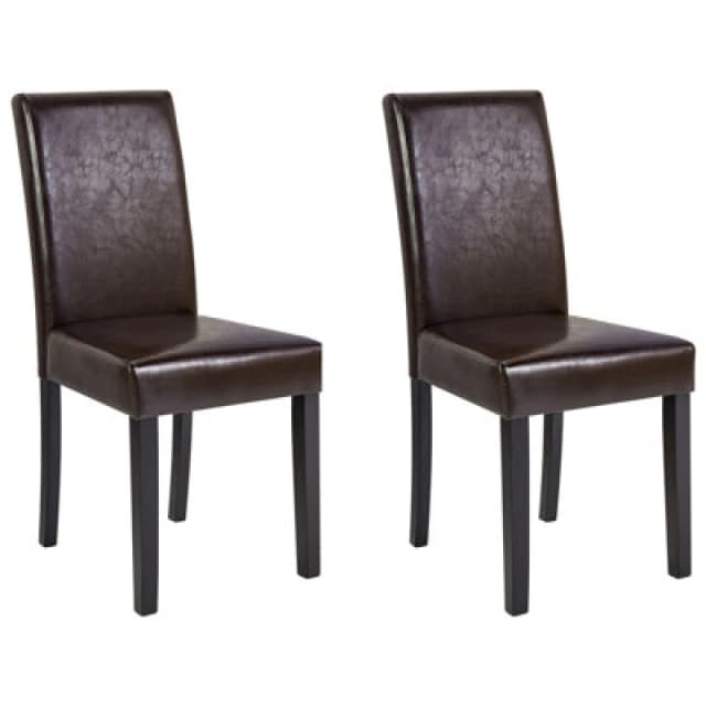 Beliani Set Of 2 Dining Chairs Broadway Faux Leather Dark Brown