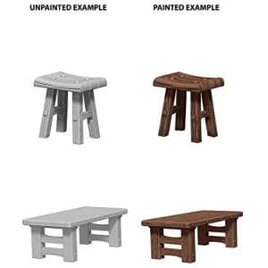 Pathfinder Deep Cuts Unpainted Miniatures - Wooden Table & Stools