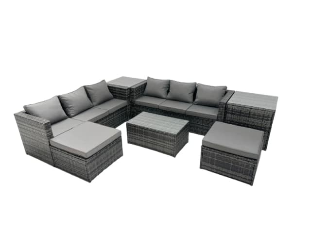 Fimous 8-seater Patio Coffee Table Sofa Set with 2 Side Tables 2 Footstools in Dark Grey Dark Grey Unisex