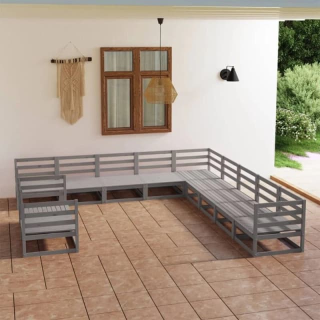 VIDAXL 11 Piece Garden Lounge Set Grey Solid Pinewood Vidaxl 8720286470398