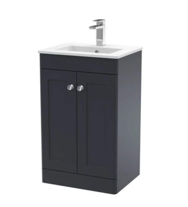 NUIE Nuie - Classique Floor Standing 2-Door Vanity Unit with Basin-2 500mm Wide - Satin Anthracite CLC1423C