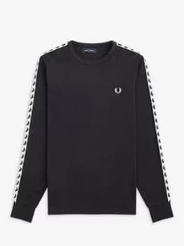 Fred Perry Taped Long Sleeve T-Shirt, Black Size M Men