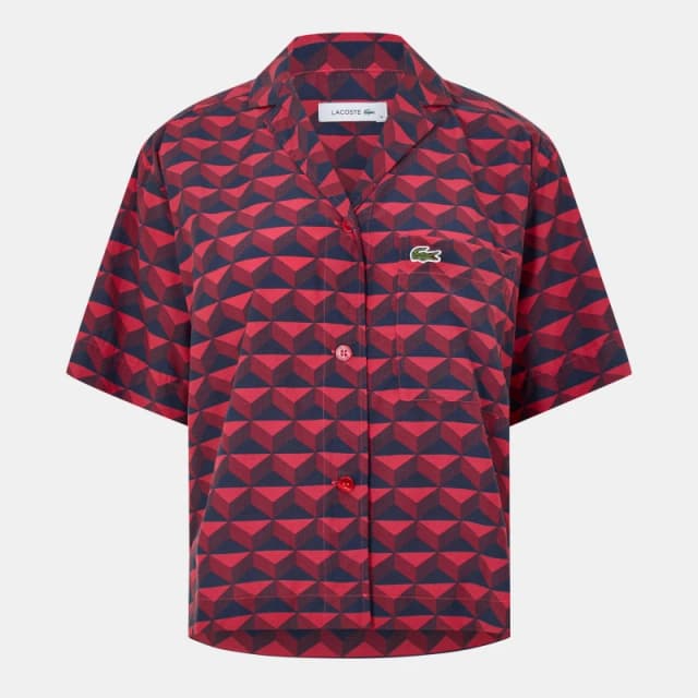 Lacoste Womens Short-Sleeve Patterned Shirt Penumbra female 6 (34)