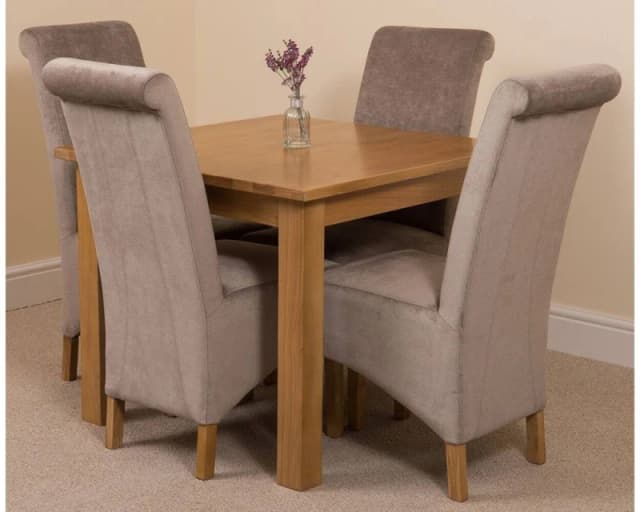 Thats Furniture Oslo 90 x 90cm Oak Small Dining Table & 4 Montana Fabric Chairs in Grey Grey Unisex 90 x 90 cm