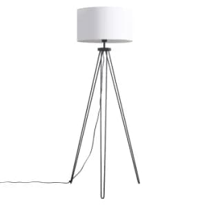 Aero Hairpin Tripod Floor Lamp in Black with XL White Reni Shade