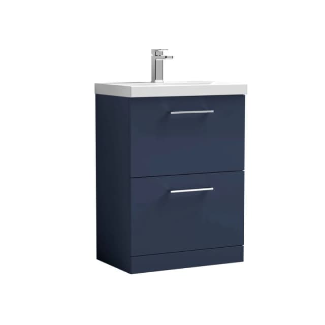 Balterley Bathroom Floor Standing 2-Drawer Vanity & Basin, Midnight Blue, 600mm in Blue Blue Unisex