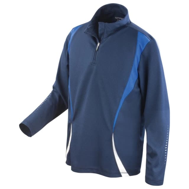 Spiro Mens Trial Zip Neck Training Top in Dark Blue Size: XS Dark Blue Male XS
