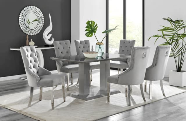 FurnitureboxUK FurnitureboxUK Imperia 6 Grey Dining Table and 6 Velvet Belgravia Chairs Grey One Size Unisex 5056542687068