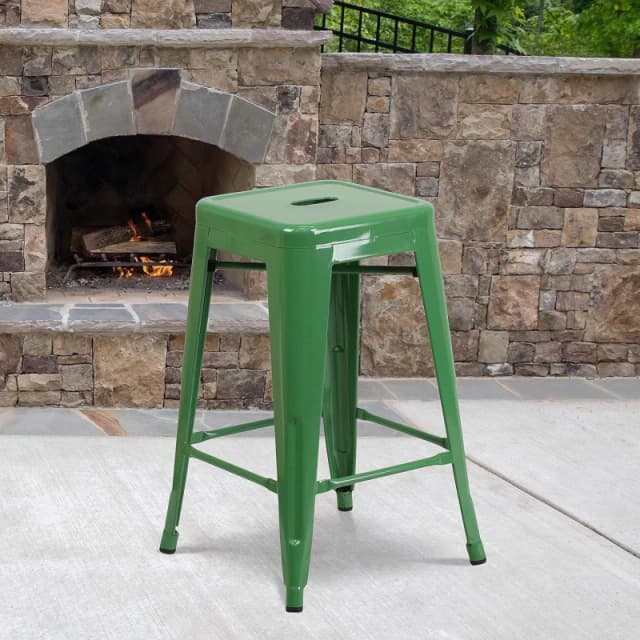 FWStyle FWStyle Set Of 4 24" Green Bar Stools Galvanised Steel Indoor & Outdoor Green One Size Unisex 5056413132918