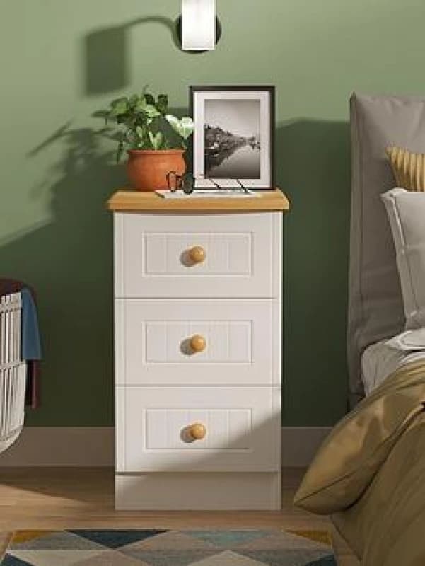Swift Harrogate 3 Drawer Ready Assembled Bedside Table White/Oak WPZGF Unisex