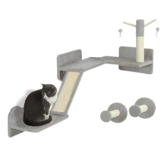 Pawhut 3Pcs Corner Design Cat Wall Shelves Furniture, Light Grey D30-860V00LG