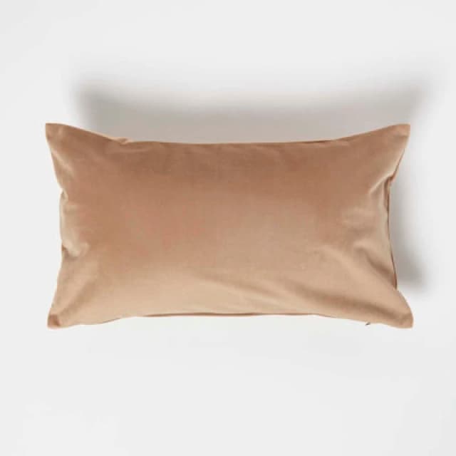 Homescapes Beige Velvet Cushion, Bolster 30 X 50 Cm