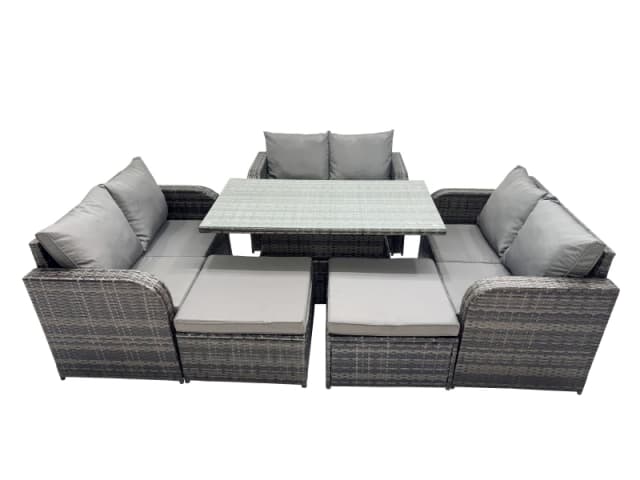 Fimous 8-seater Patio Height Adjustable Rising Lifting Table Sofa Set in Dark Grey Dark Grey Unisex