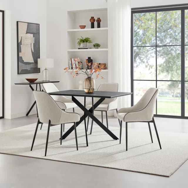 FurnitureboxUK FurnitureboxUK Leonardo Black Top Dining Table & 4 Beaumont Grey Fabric Chairs in Cream Cream One Size Unisex 5056784315361