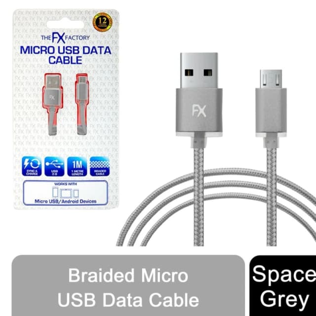 FX Braided Micro USB 'Data Cable' Space Grey Grey unisex