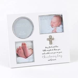 White & Silver Icon Christening Day Triple Frame