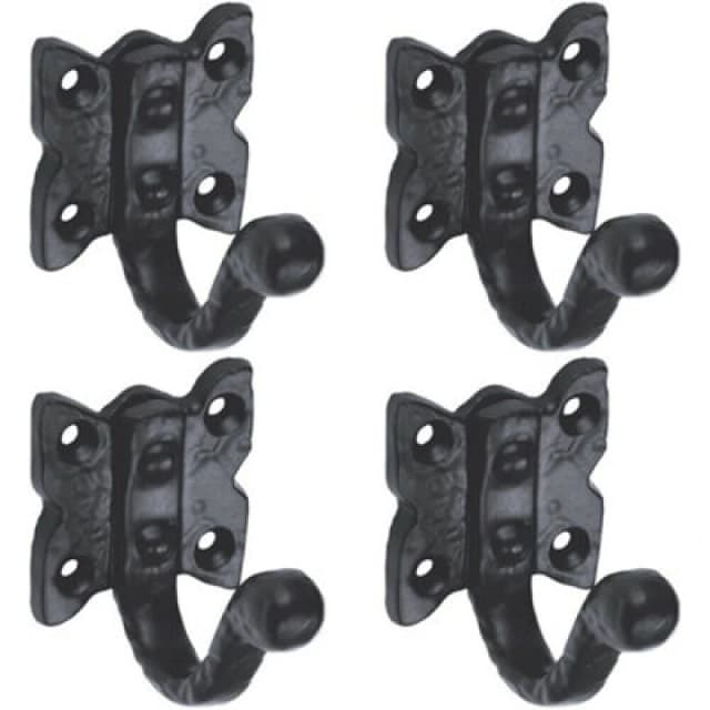 Loops 4x Single Ornate Wardrobe Hook on Butterfly Backplate 47mm Proj Black Antique Black