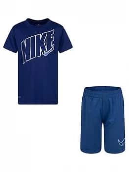 Nike Younger Boys 2 Piece Dri-fit Sport Short Sleeve T-Shirt and Shorts Set - Blue Size 5-6 Years