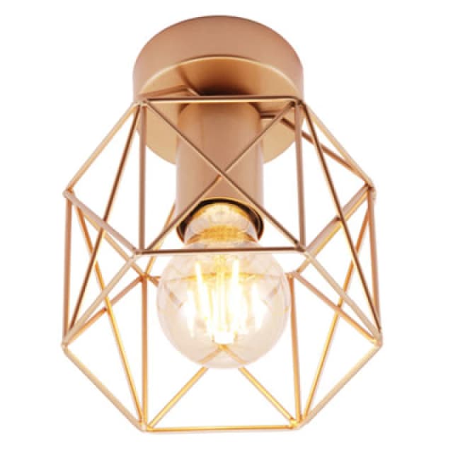 Happy Homewares Vintage Industrial Satin Gold Ceiling Lighting Fitting With Wire Cage Design