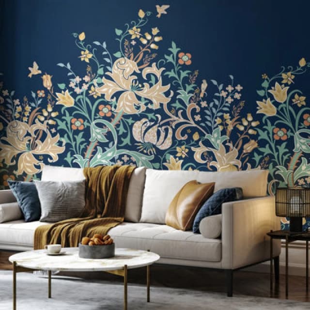 Origin Murals Trailing Lily - Navy Blue Matt Smooth Paste The Wall Mural 350Cm Wide X 280Cm High