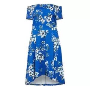 Mela London Blue Floral Bardot Dipped Hem Dress - Blue