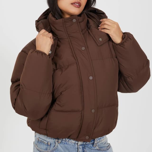 Brave Soul Womens Oversized Fit Short Puffer Jacket Chocolate female 12 (M)