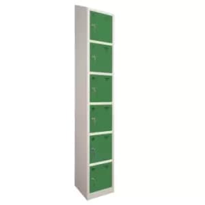 6 Door Locker, 300X450, Grey Carcass/Green Doors, Sloping Top, Camlock