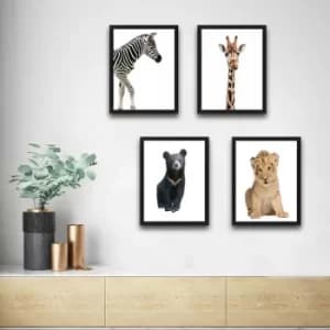 Cute Animals Set Multicolor Decorative Framed Painting (4 Pieces)