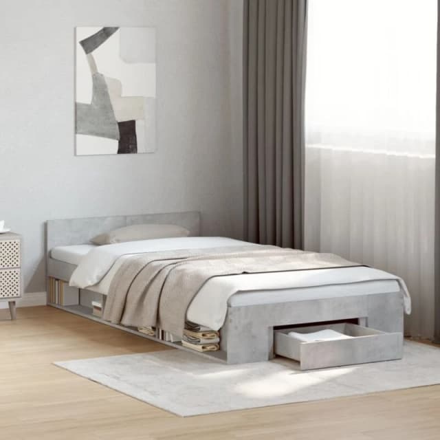 VIDAXL Bed Frame with Drawer without Mattress Concrete Grey 90x190cm Single Vidaxl 8721102624391